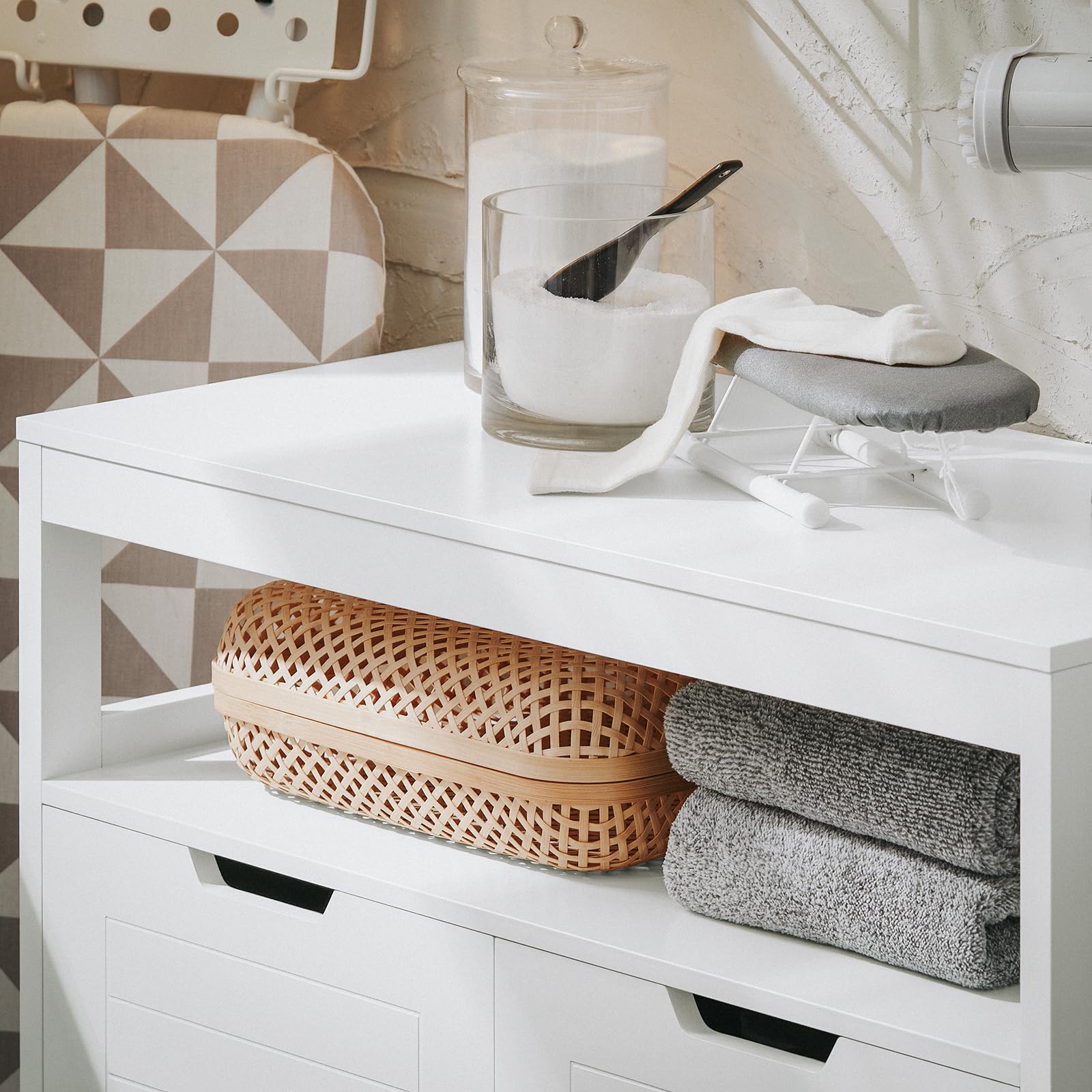 SoBuy Mobile da bagno Armadietto da terra Due ante Doppia apertura Bianco 70x35x90cm BZR121-W