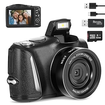 NBDCAM 4K Digital Camera with 32GB SD Card, DSLR Camera for Photography & Vlogging Beginner-Friendly Compact Bridge Camera