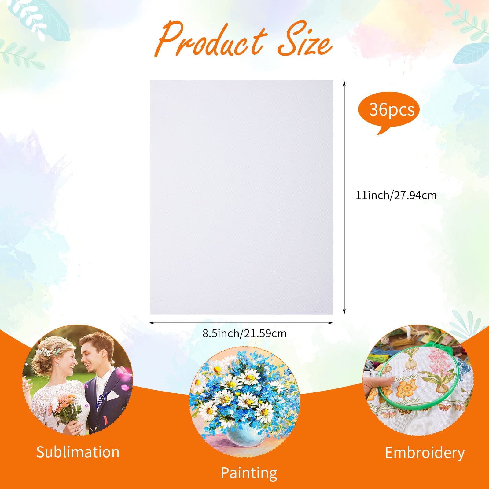 36 Pcs Sublimation Blanks for Picture Frame 8.5 x 11 Inch Double Sided Sublimation Blanks Canvas Printable Inkjet Canvas Pads Heat Transfer Sheets for Painting DIY Photos Murals Backdrops Craft
