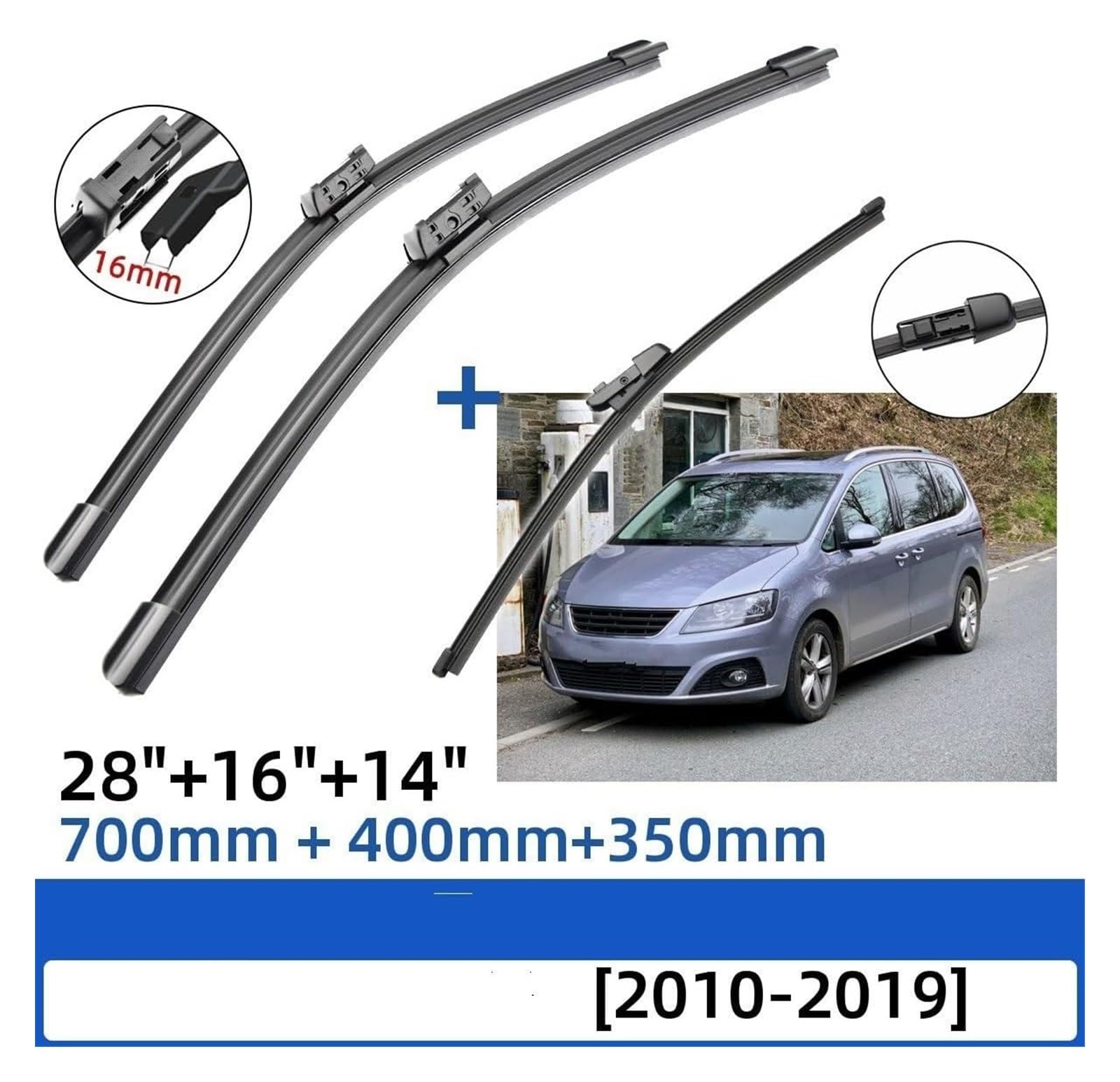 Tergilunotto Automobilistico per Seat per Alhambra 7N 2010-2019 28 "+16" + 14 "Anteriore Spazzole Tergicristallo Posteriori Parabrezza Finestra Spazzole Tergicristallo Auto