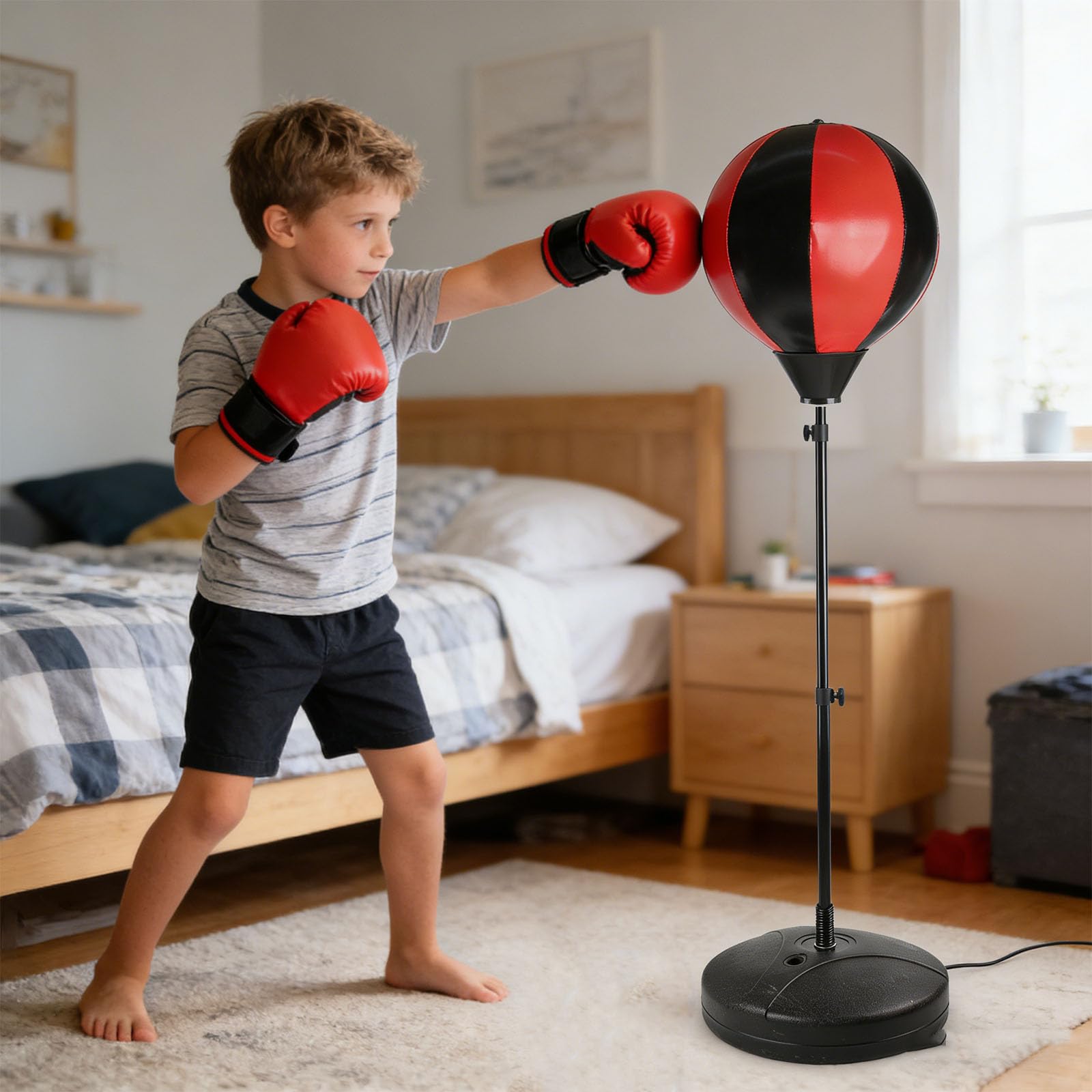 Set di palle da boxe ad altezza variabile con molla di ritorno e base resistente per allenamento fitness a casa per allenamento di coordinazione occhio-mano
