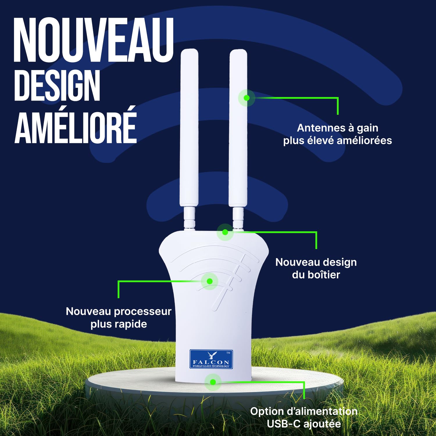 Falcon LTE 4G Combo antenne extérieure, y Compris routeur WiFi 150Mbit intégré et Pack d'accessoires pour Caravane I Camping-Car I Bus I Bateau I Van I Voiture I Camion