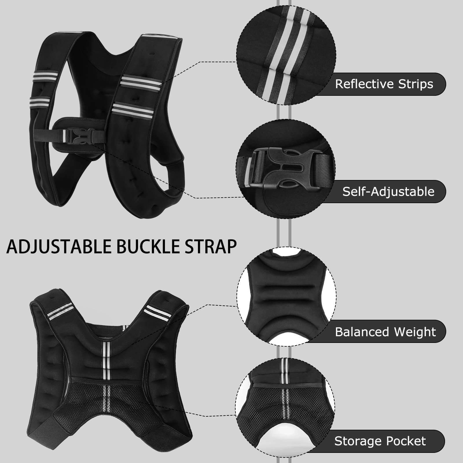 Gilet De Musculation Lesté 8lb (environ 3,6kg) ZELUS – Idéal Pour La Course, La Musculation Et La Perte De Poids