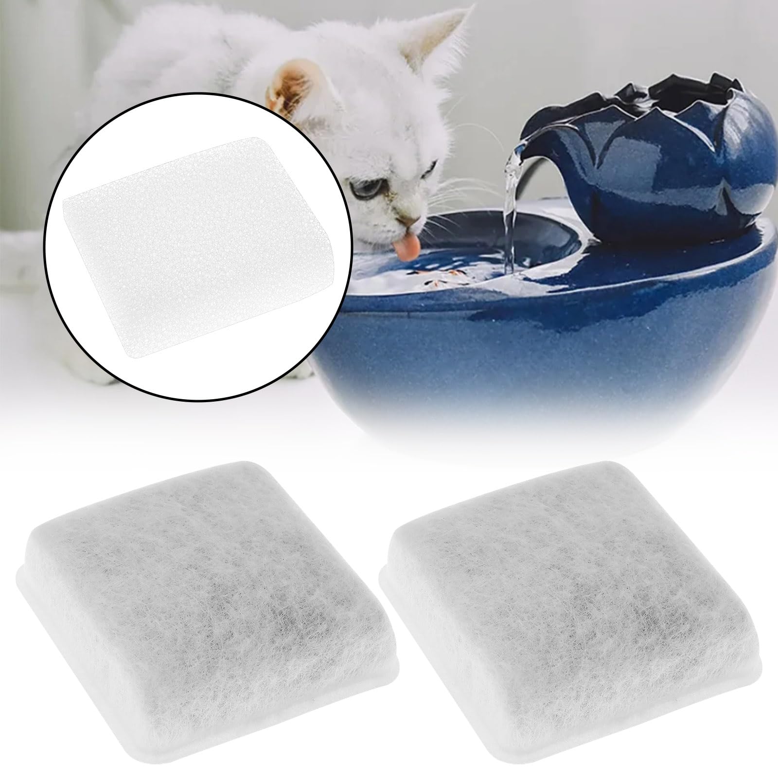 LT Easiyl 18 Pieces Pet Water Replacement Filters Activated Carbon PP Cotton Filters 55 * 55 * 17mm for Ceramic Water Fountain Filters White with Pump Filters - Image 2