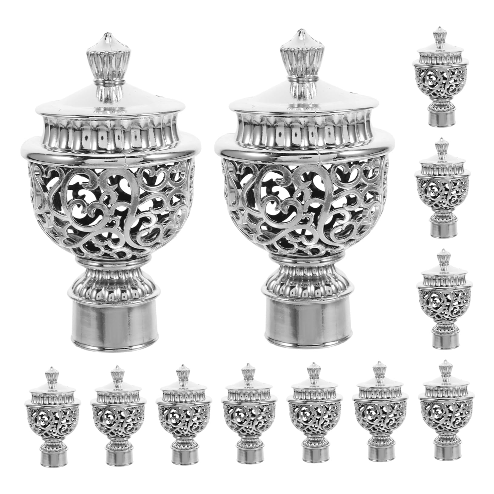 CORHAD Stylish 12-Pack Window Curtain Rod Finials Silver Hollow Roman Rod Caps for Drapery