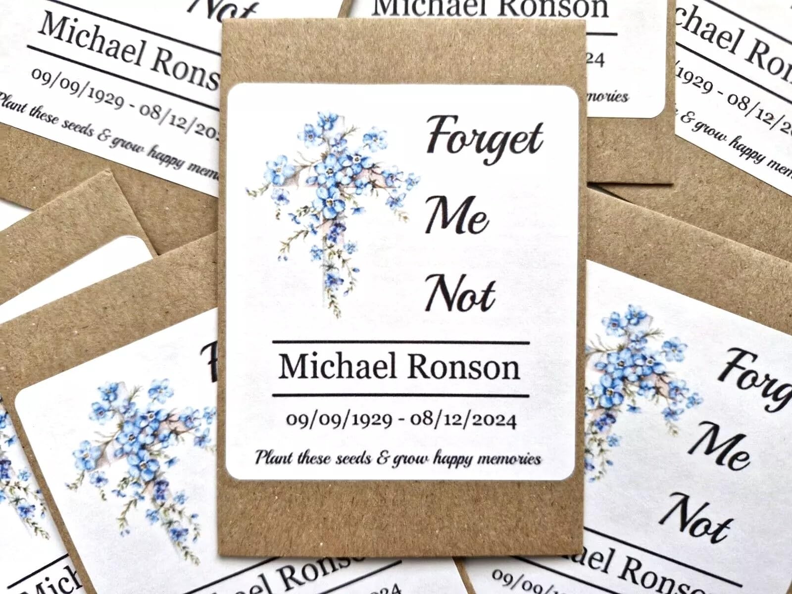 Personalised Cross Funeral Favours Forget Me Not Memorial Remembrance Seeds F10P (72)
