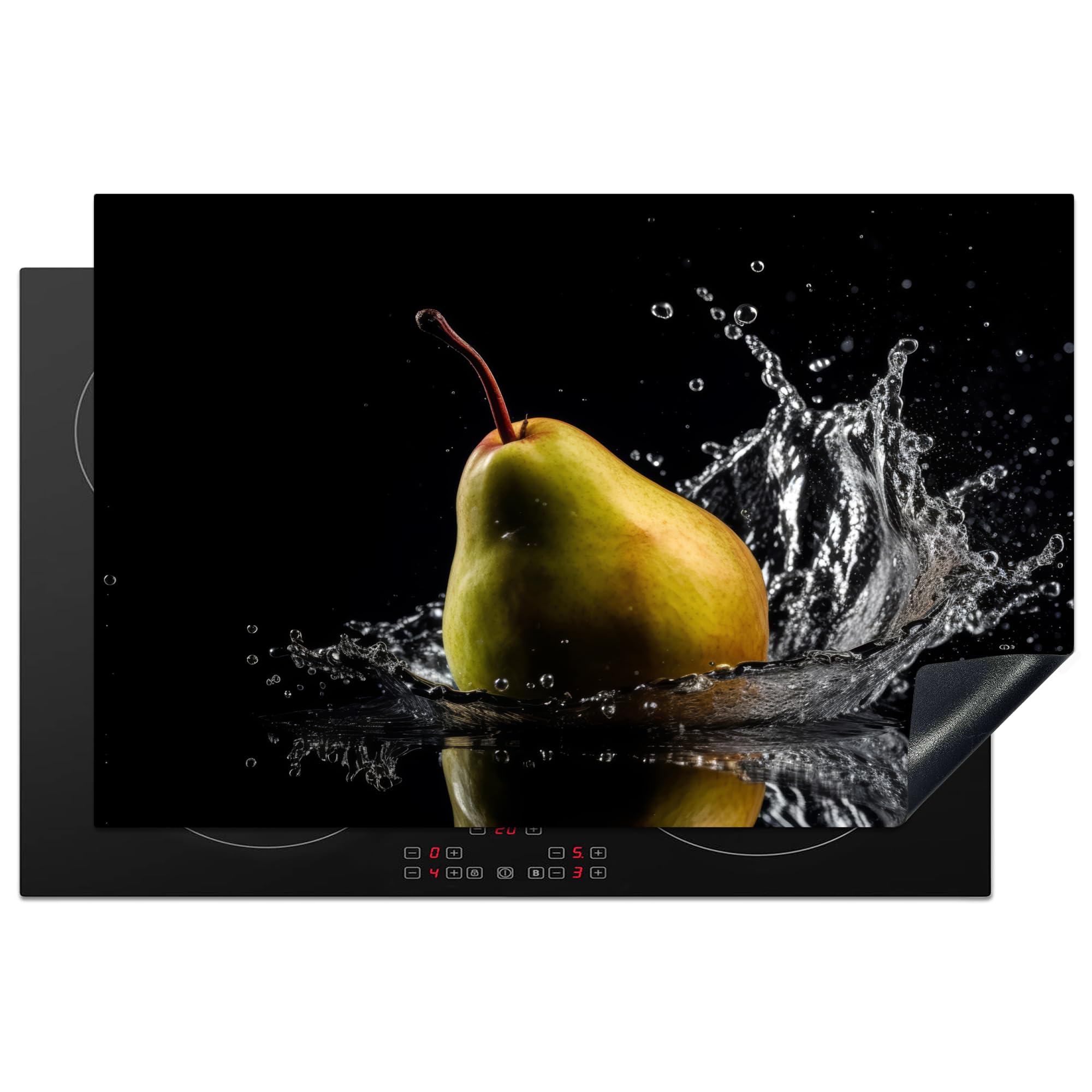 KitchenYeah© Induction Hob Protector Mat 20.5"x31.9" / 81.2x52 cm Cooker Top Protectors Cover Ceramic Covers Electric Hobs Vinyl Pear - Fruit - Water - Black