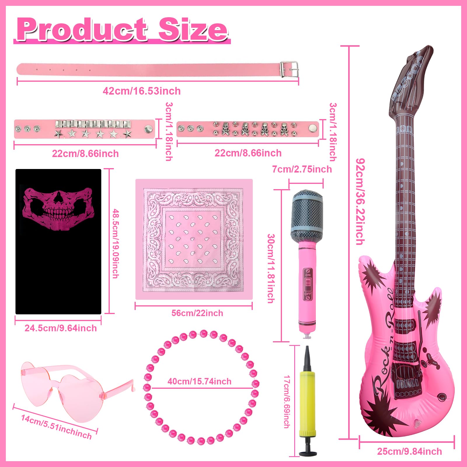10PCS Rockstar Fancy Dress for Kids Rocker Costume Set Punk Rockstar Accessories Gothic Rocker Costumes Set Rock Heavy Metal Accessories Rockstars Costume for Women Men Halloween 80s Disco Party - Image 2