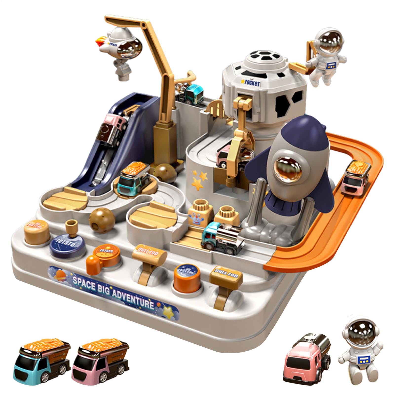 Car Spaces Adventure Toys - Set da pista, gioco educativo per bambini in età prescolare, 3 mini auto e figura di astronauta | Attività di apprendimento per ragazze e ragazzi, regalo divertente per la