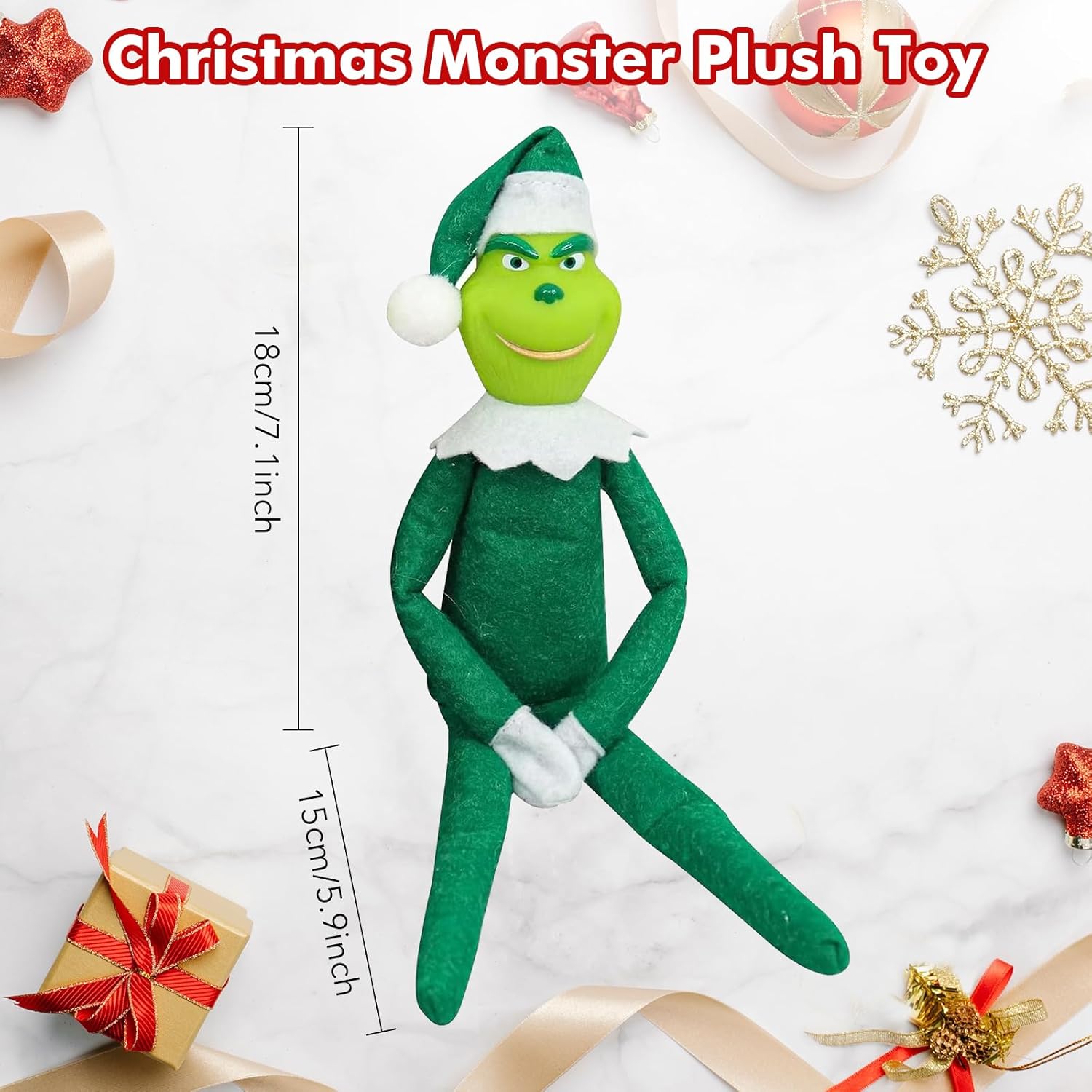 12.6'' Christmas Monster Plush Toy, Christmas Stuffed Figures Doll for Kids and Christmas Tree Home Decorations(Green)