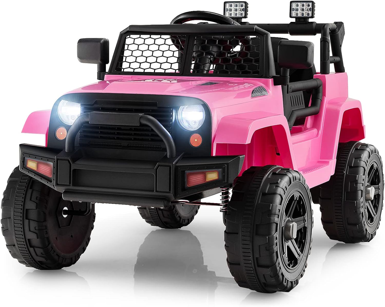RELAX4LIFE Jeep eléctrico de 2 plazas para niños de 12 V con control remoto de 2,4 G, velocidad ajustable, adelante/atrás, derecha/izquierda, bocina, música/puerto USB (modelo 1-rosa)