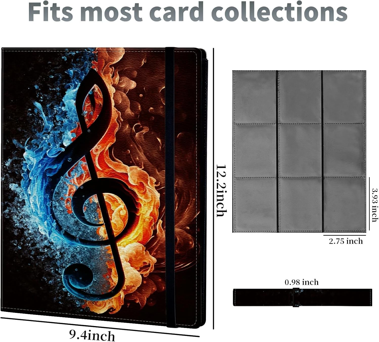Music Note Card Binder, 9 Pocket Trading Card Album Folder Sleeves Side Loading 360 Pockets Premium PU Card Book Card Holder Binder Card Album for Game Cards/Sports Cards