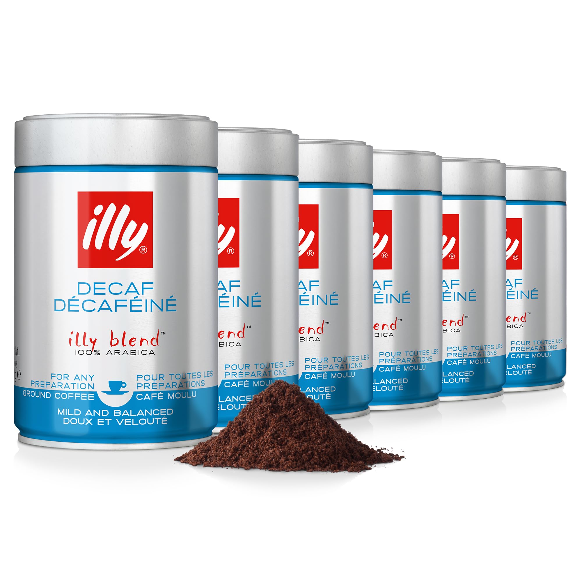 illy Decaf Ground Coffee, Medium Roast, 100% Arabica, Perfect Grind for Espresso Makers, 250g x 6