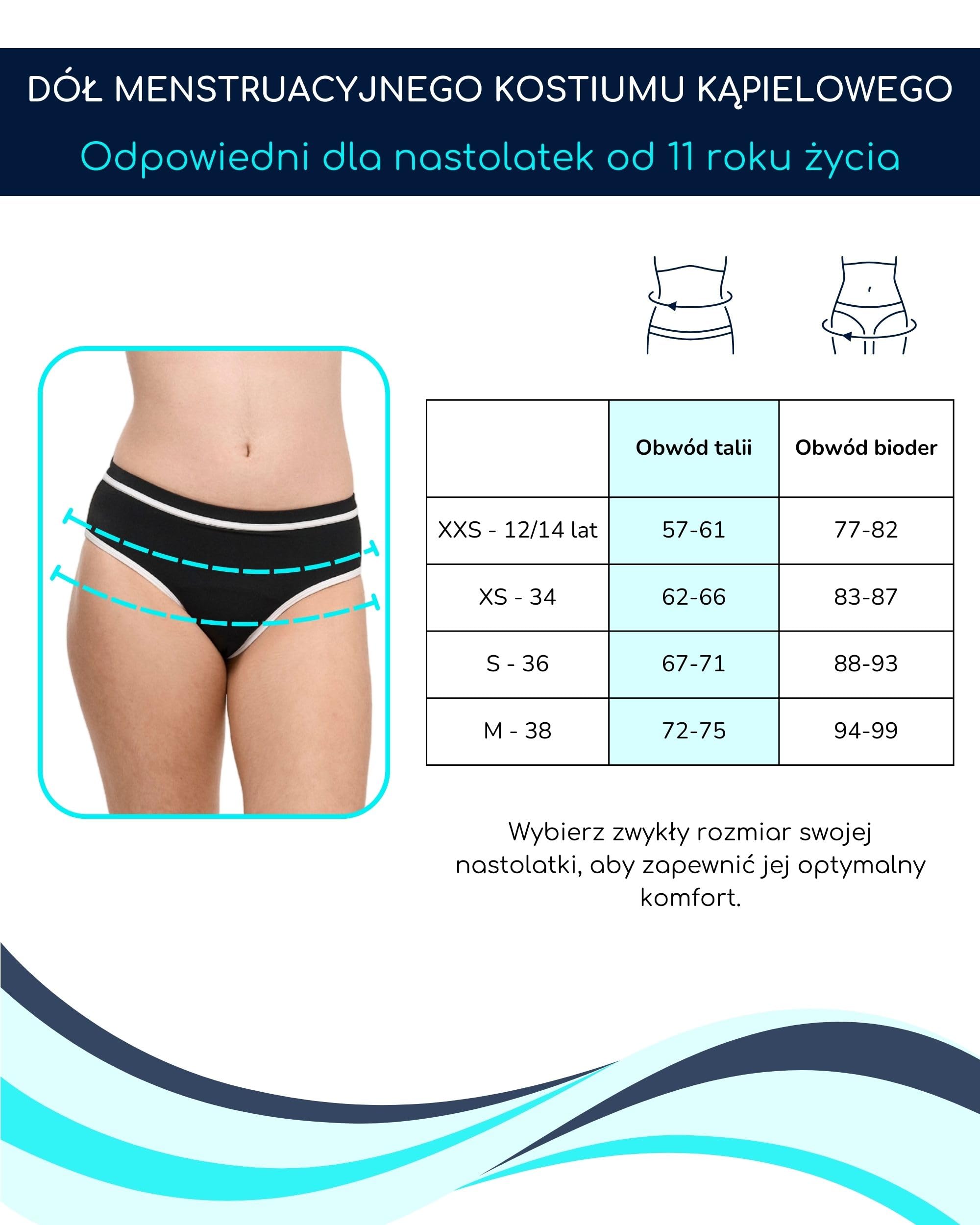 SORIO® Menstruacyjne spodnie kąpielowe dla nastolatek, odporne na wycieki, antyzapachowe, wodoodporna i oddychająca tkanina. Lekki do umiarkowanego strumienia (Ava