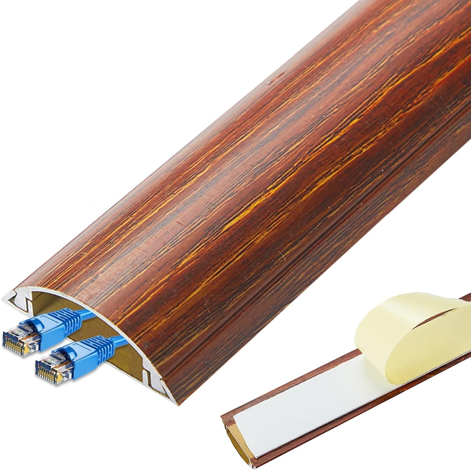 Kabelkanal mit Holzmaserung, Ethernet-Kabelabdeckung aus Metall for Kabel an Boden und Wand, Kabelmanagement-Set, zuschneidbarer Kabelverdecker, selbstklebend, 100 cm Kabelabdeckung(Width 40mm)