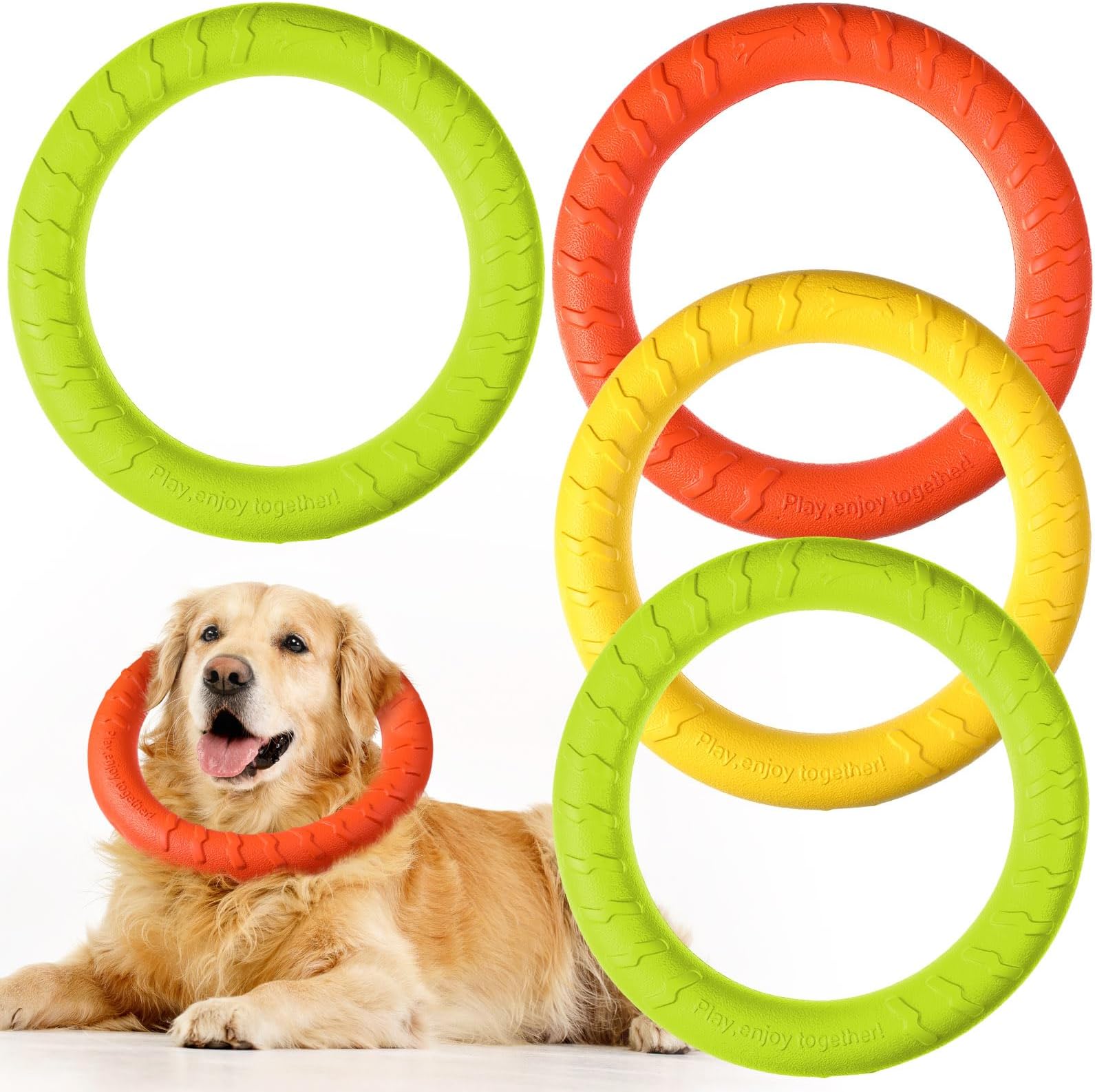 Jenaai 4 Pack Dog Ring Toy Dog Training Chew Toy for Outdoor Aggressive Durable Pet Chewers Floating Toys Puppy Ring for Large Medium Puppy Training(Colorful,11.81 Inch)