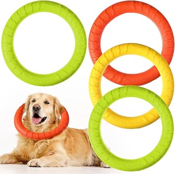 Jenaai 4 Pack Dog Ring Toy Dog Training Chew Toy for Outdoor Aggressive Durable Pet Chewers Floating Toys Puppy Ring for Large Medium Puppy TrainingColorful,11.81 Inch
