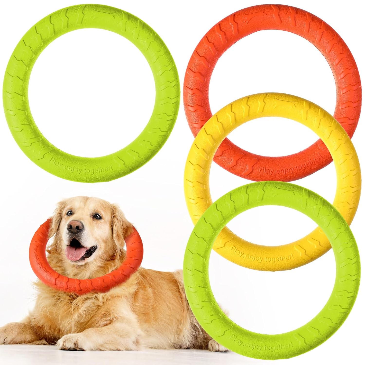 Jenaai 4 Pack Dog Ring Toy Dog Training Chew Toy for Outdoor Aggressive Durable Pet Chewers Fetch Floating