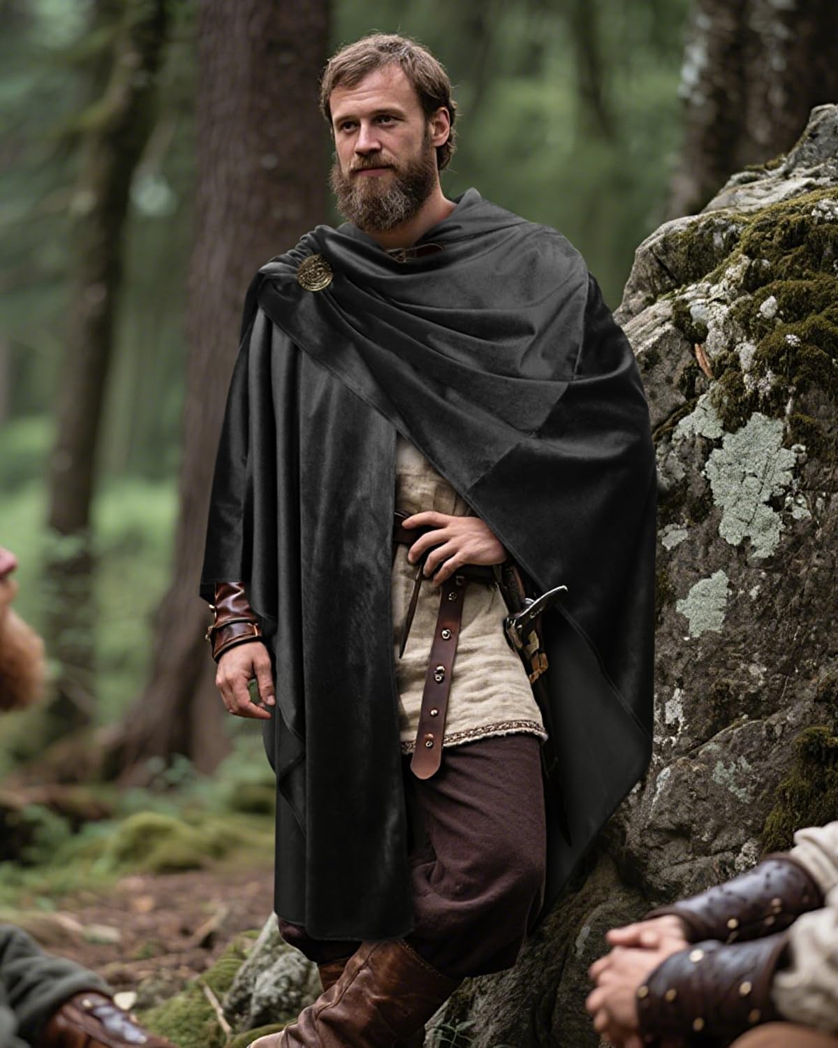 L'VOW Medieval Corduroy Hooded Cloak - Renaissance Hooded Cape with Adjustable Brooch, Halloween Wizard Cosplay Costume - Image 6