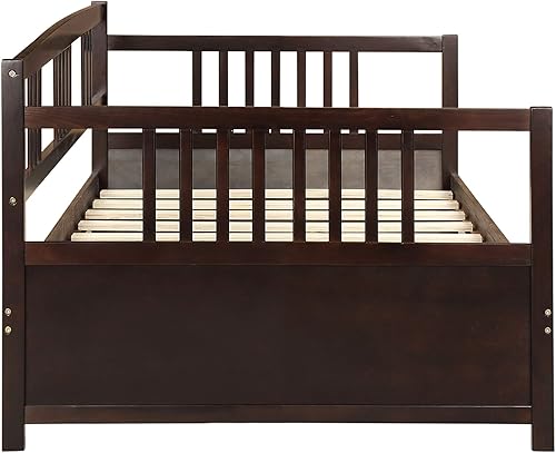 Miniatura 34 de Flieks Sofá cama de madera de tamaño individual con dos cajones de almacenamiento y soporte de 10 listones de madera (blanco)