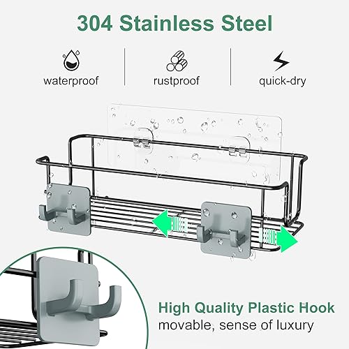 Miniatura 4 de Thideewiz Paquete de 3 organizadores de ducha colgantes adhesivos organizador de baño de acero inoxidable de 27 a 31 pulgadas de altura estantes de
