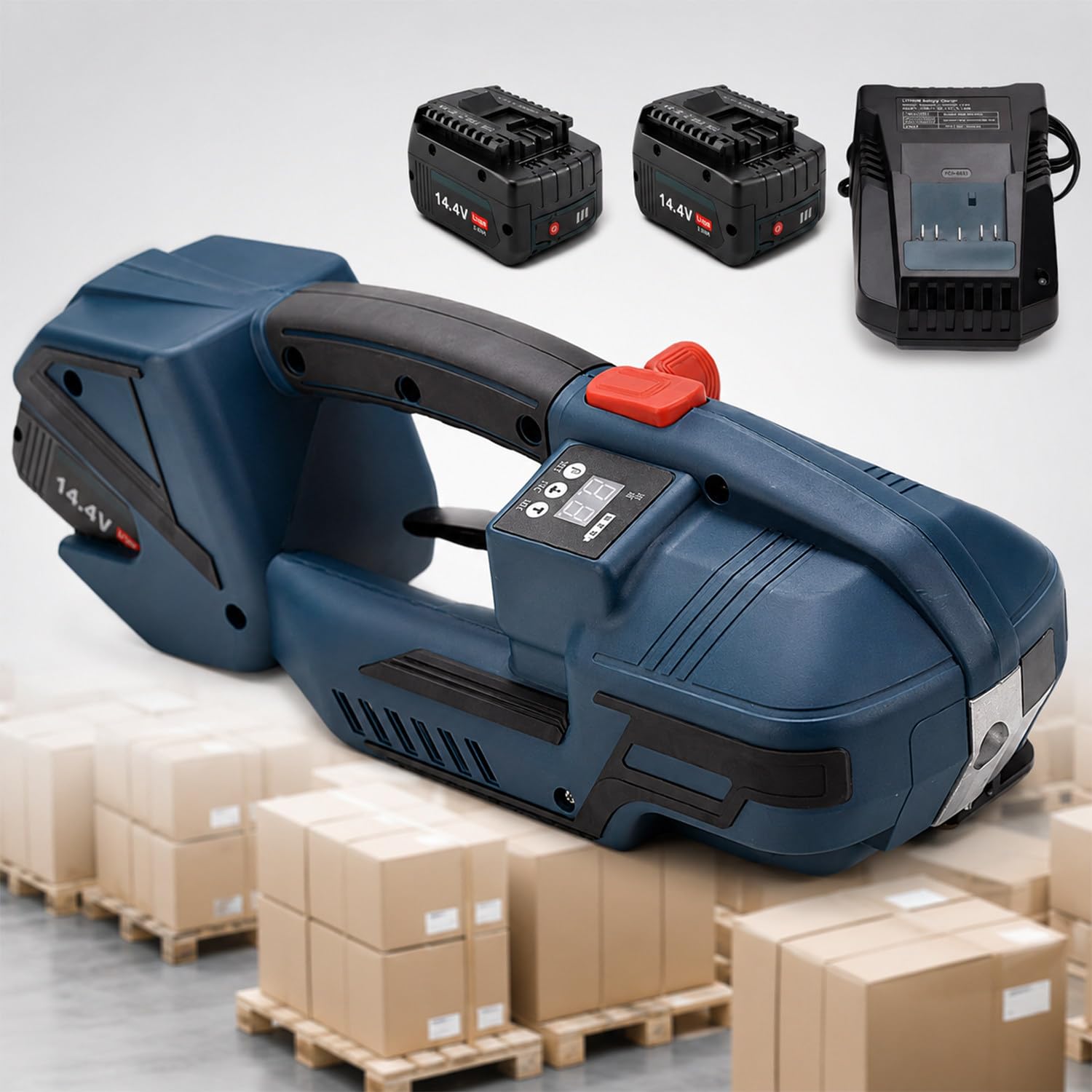Automatic Strapping Machine, Electric Baler, 3200N Tensile Strength, With LCD Display and 2 X 4000mah Batteries, 13- 16 mm Strapping Width, Tightening Speed 100-200mm/S, For PP/PET Strapping
