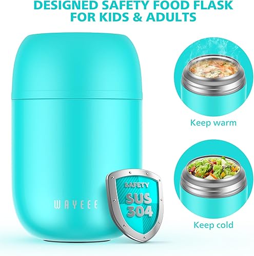 Miniatura 8 de WayEee - Tarro de alimentos aislado al vacío contenedor de almuerzo de 16 onzas para niños y adultos de acero inoxidable a prueba de fugas termo de