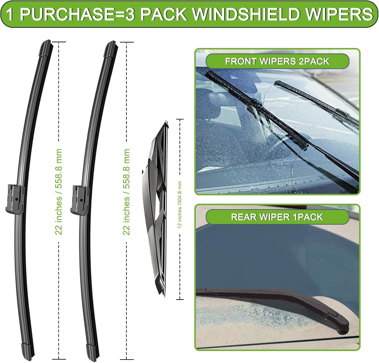 PARRATI® Windshield Wipers for Chevrolet Tahoe 2007-2014,22"+22" Front and 12" Rear,OEM Replacement Wiper Blades,Quiet & Streak-Free(Set of 3)