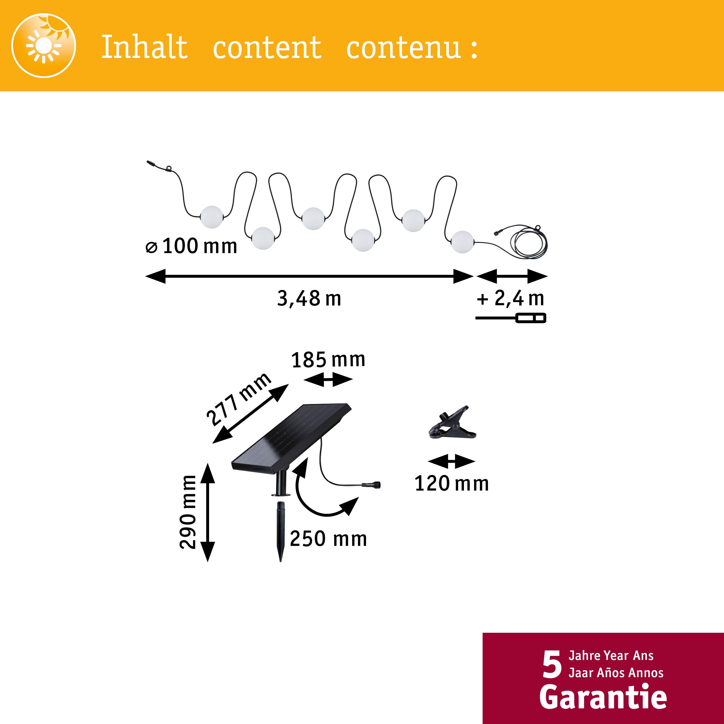 Paulmann 94911 Solar LED Lichterkette Taina Basisset IP67 3000K 5,8m 6x60lm Schwarz