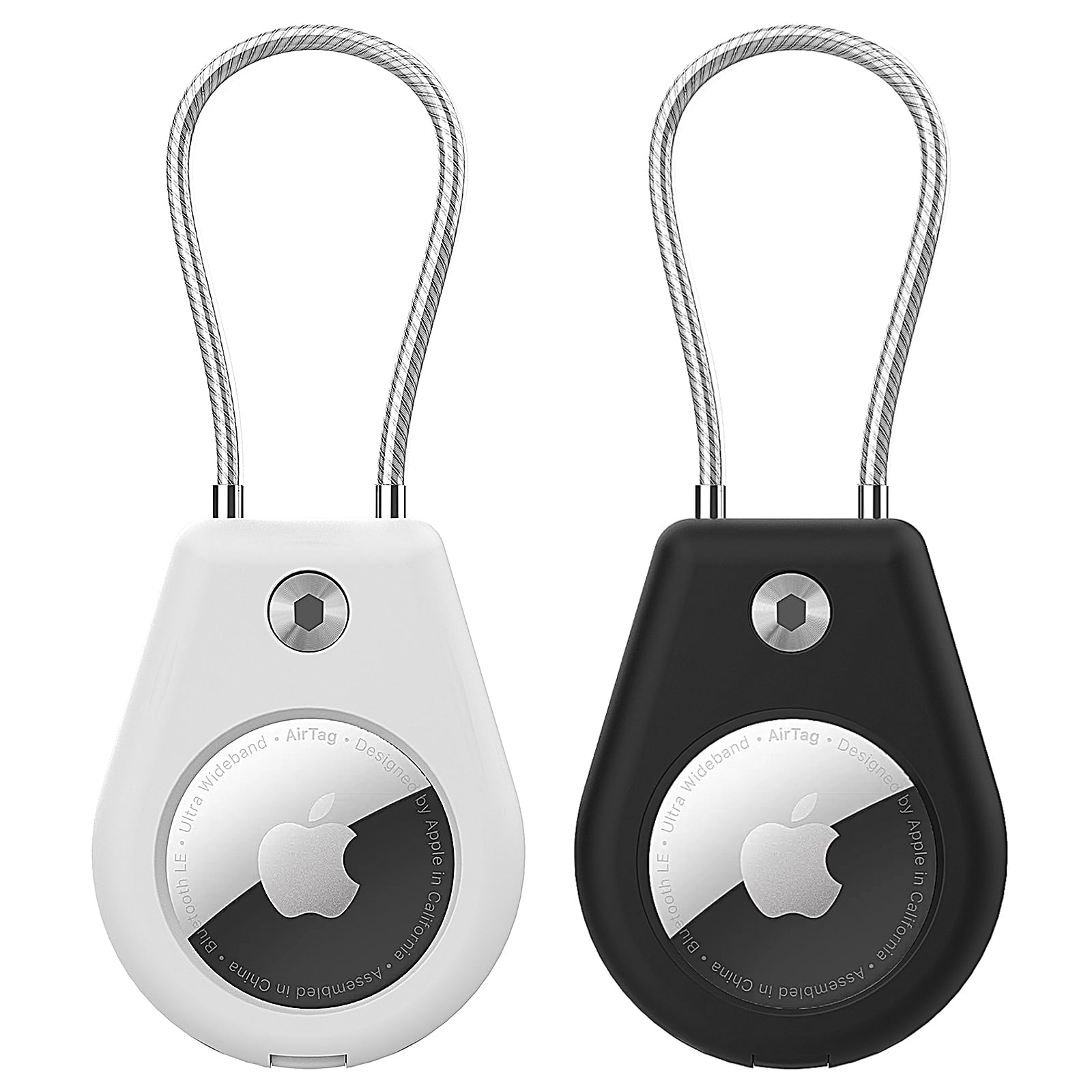 QYQa 2Pack Airtag Lock Case and Air Tag Holder with Wire Cable,Compatible with Apple AirTag to Protect Air Tags,for Keys,Luggage,Bags,Kids and More