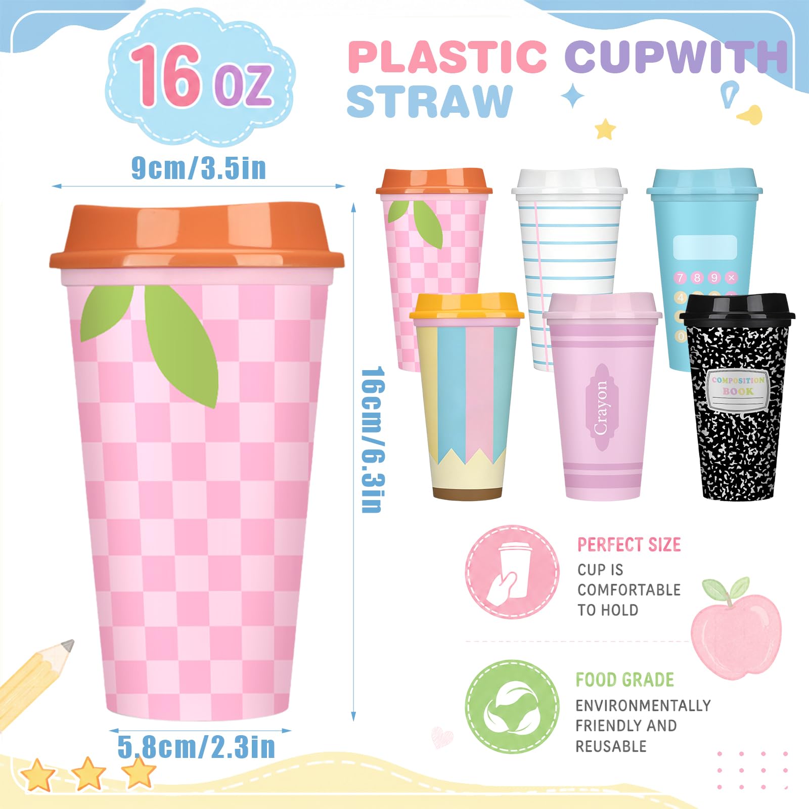 Honeydak Set di 12 bicchieri per il ritorno a scuola, regalo per insegnanti, idea regalo per insegnanti, composizione, penne a sfera per mentore, docenti, educatori (473,6 g, carino)