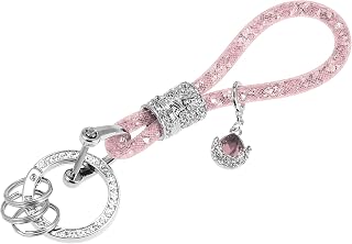 X AUTOHAUX Vehicle Faux Crystal Keychain Ring Key Fob with Bling Rhinestone