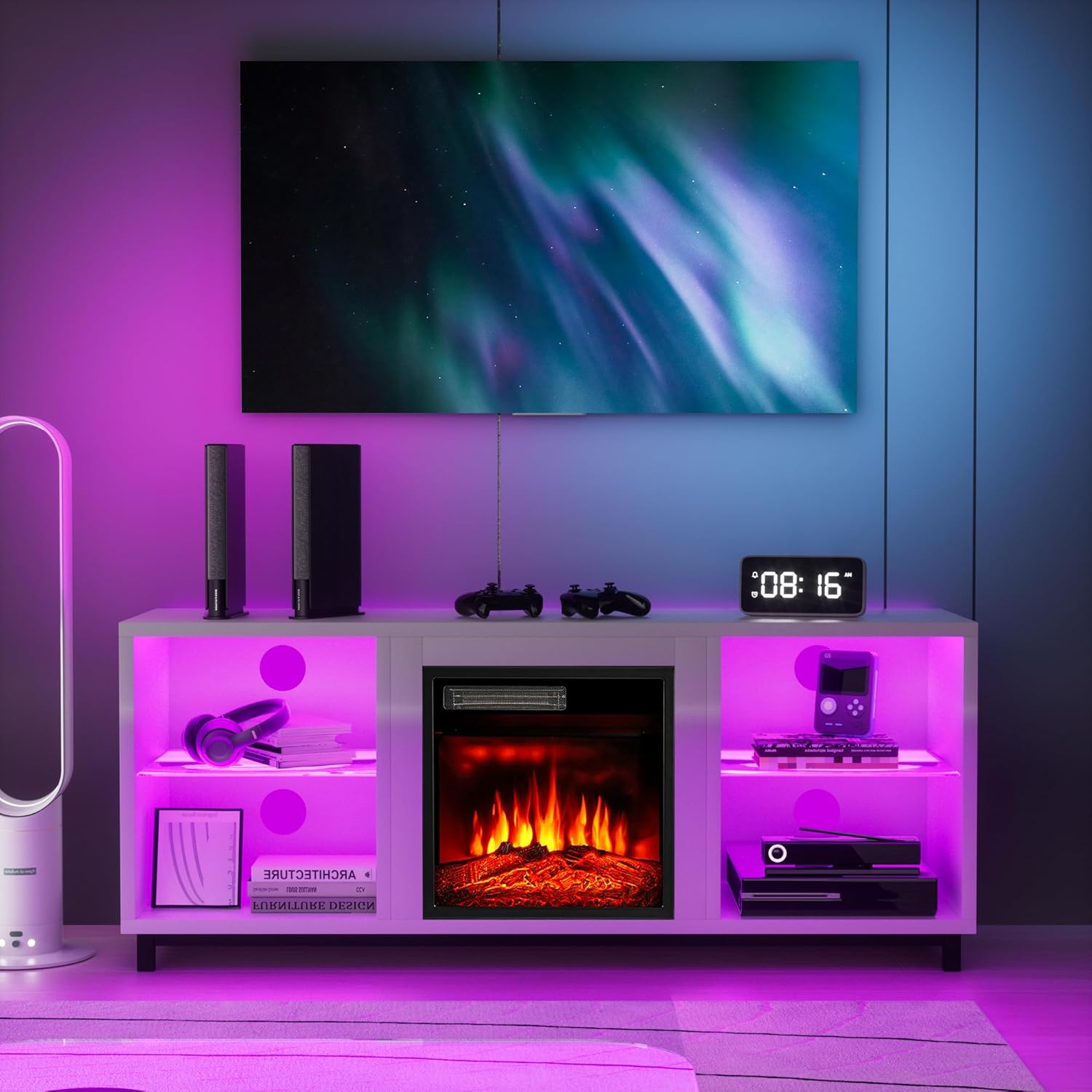 Jolydale Electric Fireplace TV Stand with LED Light Wood