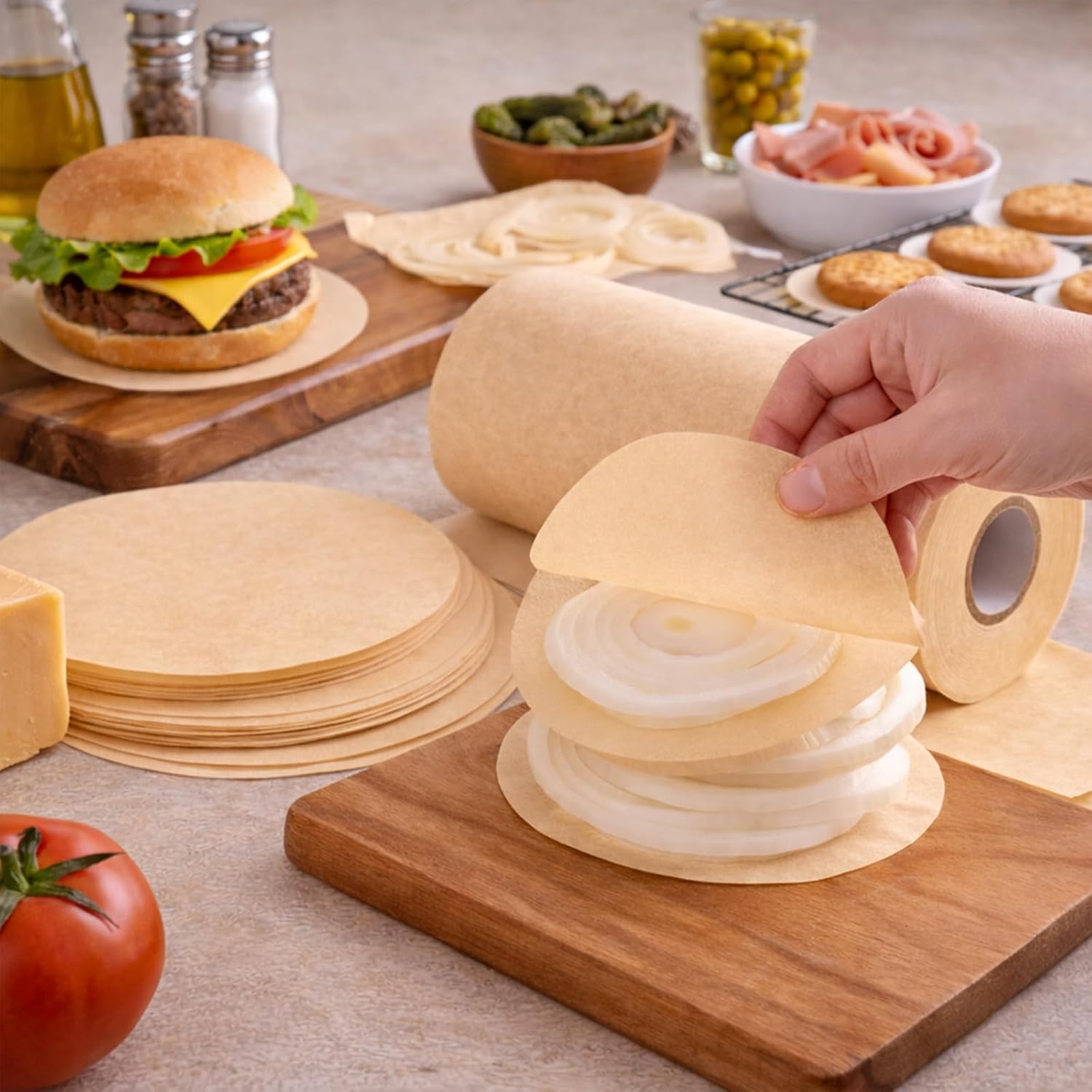 200 Pcs Unbleached Parchment Paper Sheets - Baking Parchment Rounds,Hamburger Patty Paper Sheet for Separating Patties, Bread, Tortilla Wrapping(3.5 inch)