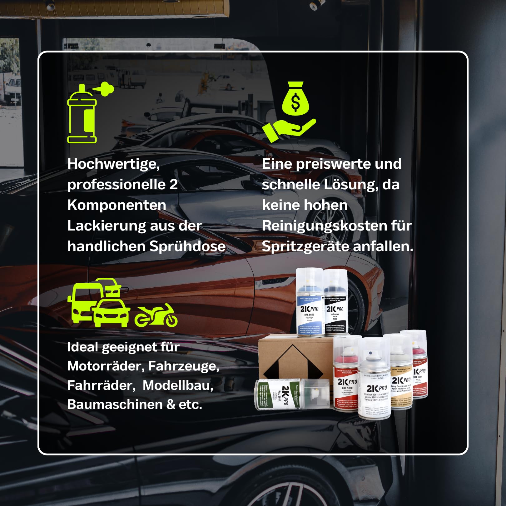 2K Spraydose 250ml - 2 Komponenten Sprühlack, Schnelltrocknender Spritzlack, UV-Beständig, Stoss- und Kratzfest | RAL9005 - Tiefschwarz Glanz