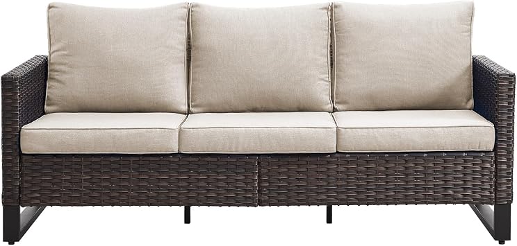 Belord Outdoor Couch Patio Furniture Wicker Patio Sofa with Deep Seat High Back, 800Lbs Weight Capacity Oversize Outdoor Seating 3 Seater Rattan Couch, Anti-Rust Frame, Brown
