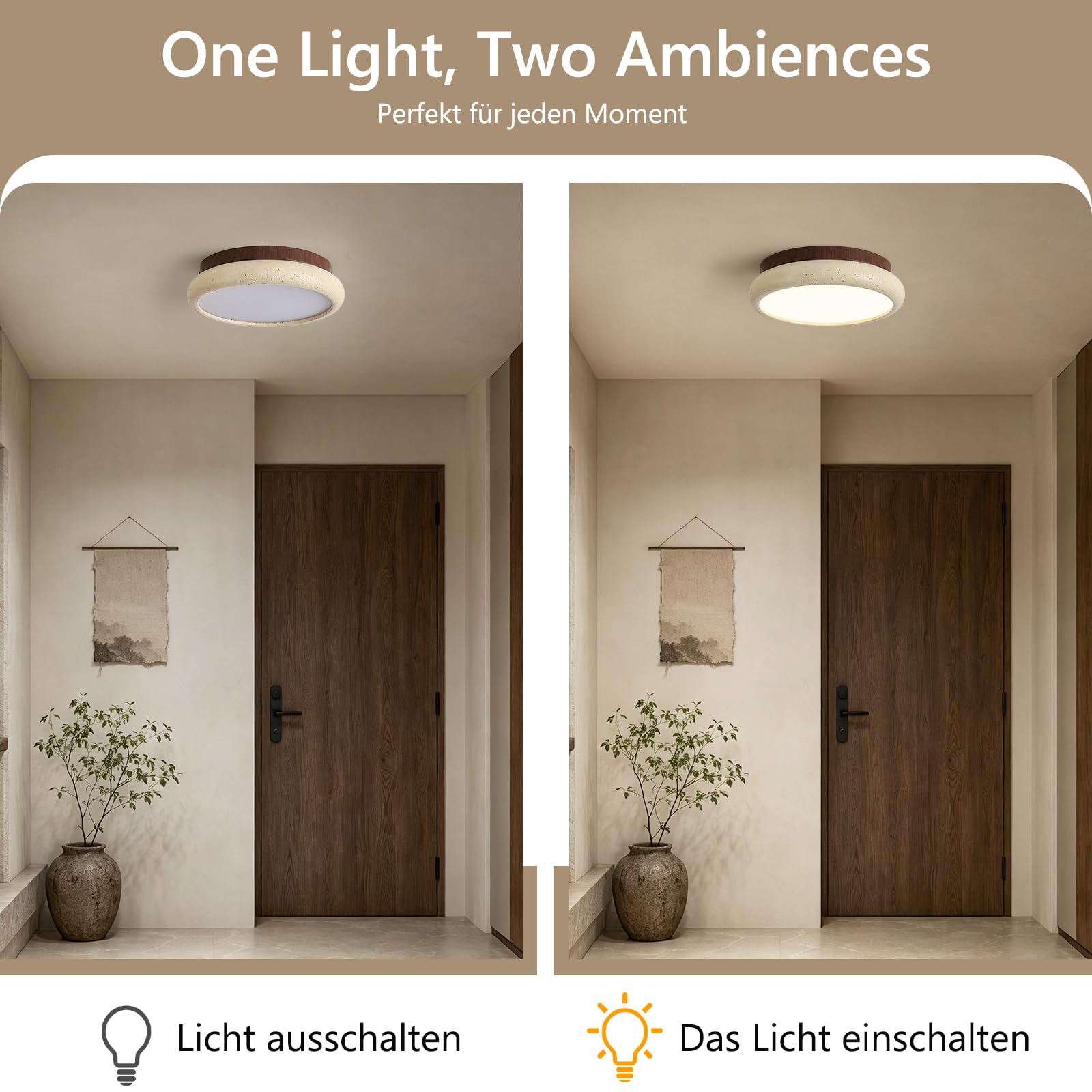 LED Deckenleuchte Im Wabi Sabi Stil Naturstein 30 cm Rund Deckenlampe 24W