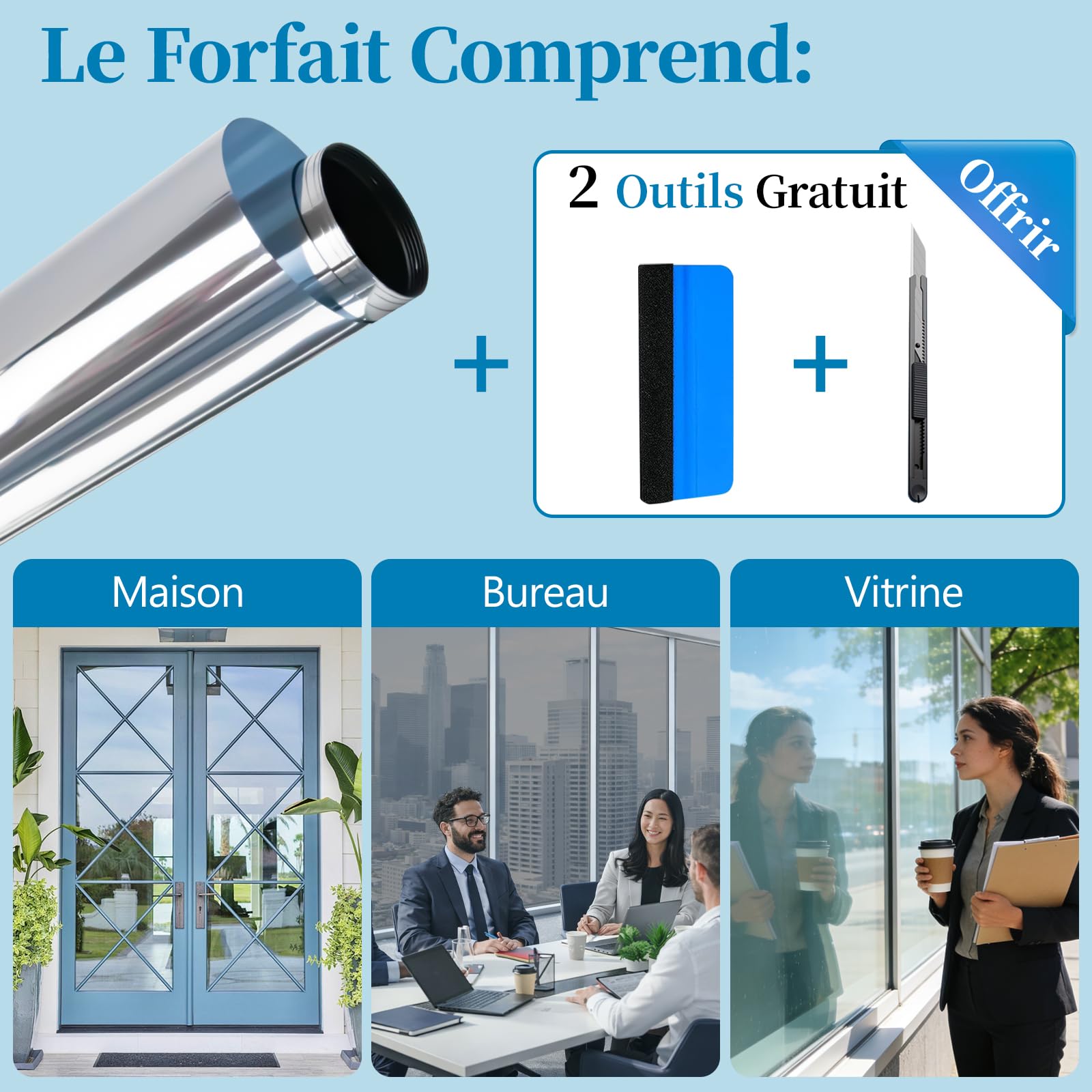 Film Fenetre Anti Regard sans Colle Anti Chaleur Effet Miroir sans Tain Brise Vue Anti UV 44.5x200cm