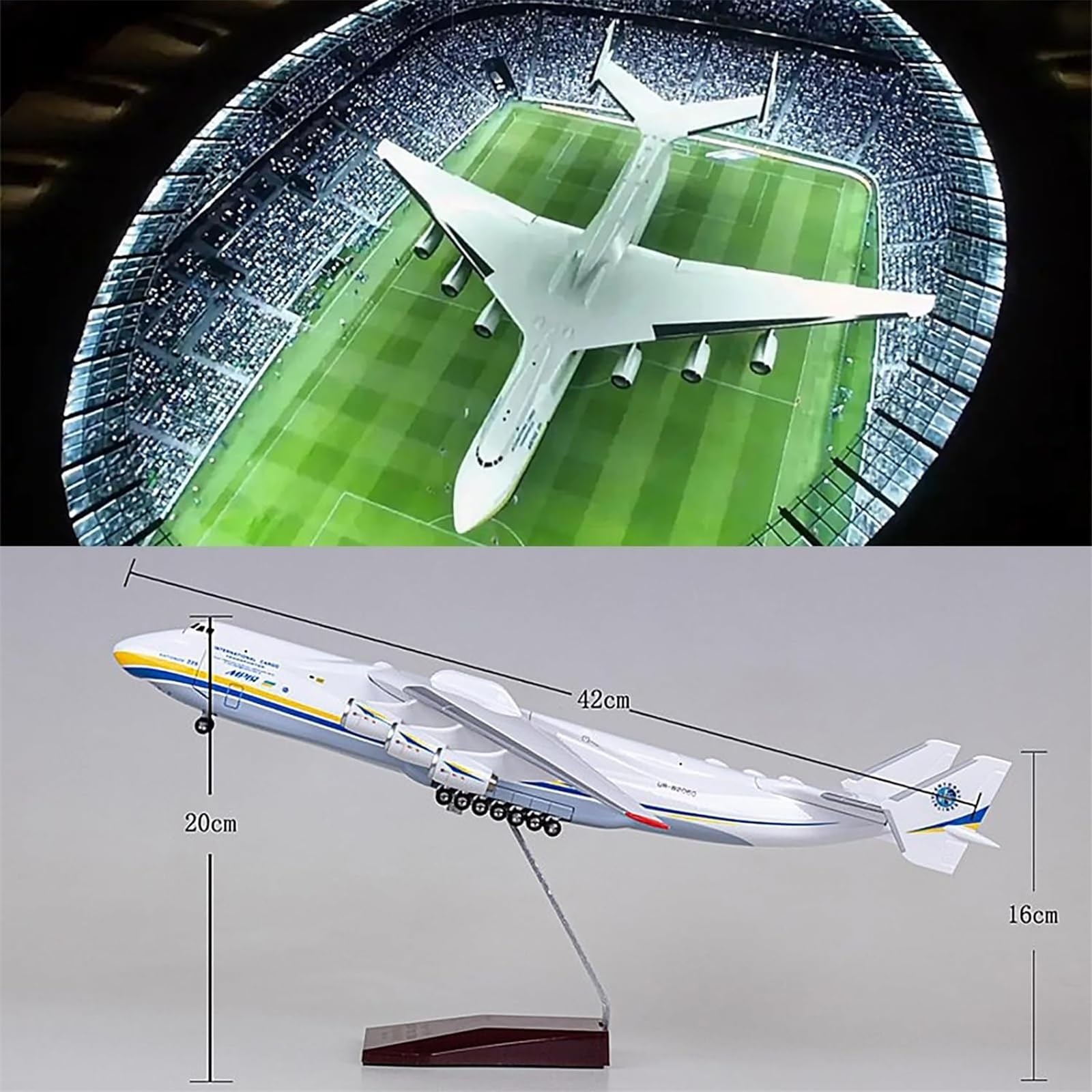 Model samolotu transportowego Antonov AN-225 1/200 1/200 42 cm - Dekoracja rocznicowa i replika kolekcjonerska