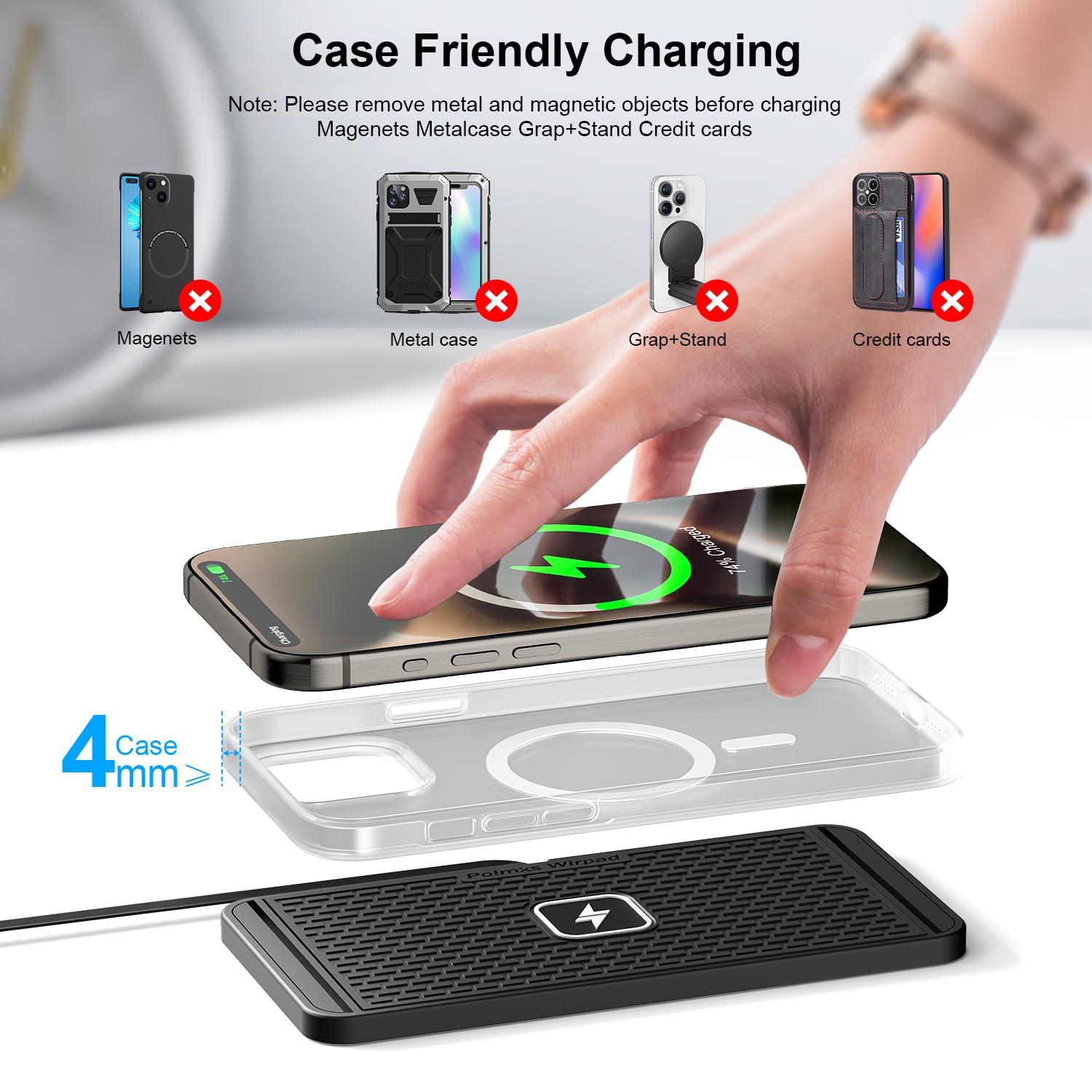 POLMXS Caricabatterie wireless da 25 W per auto, tappetino di ricarica wireless fai da te compatibile con iPhone 17/16 (25 W)/15/14/13/12 (7,5 W) (P21)
