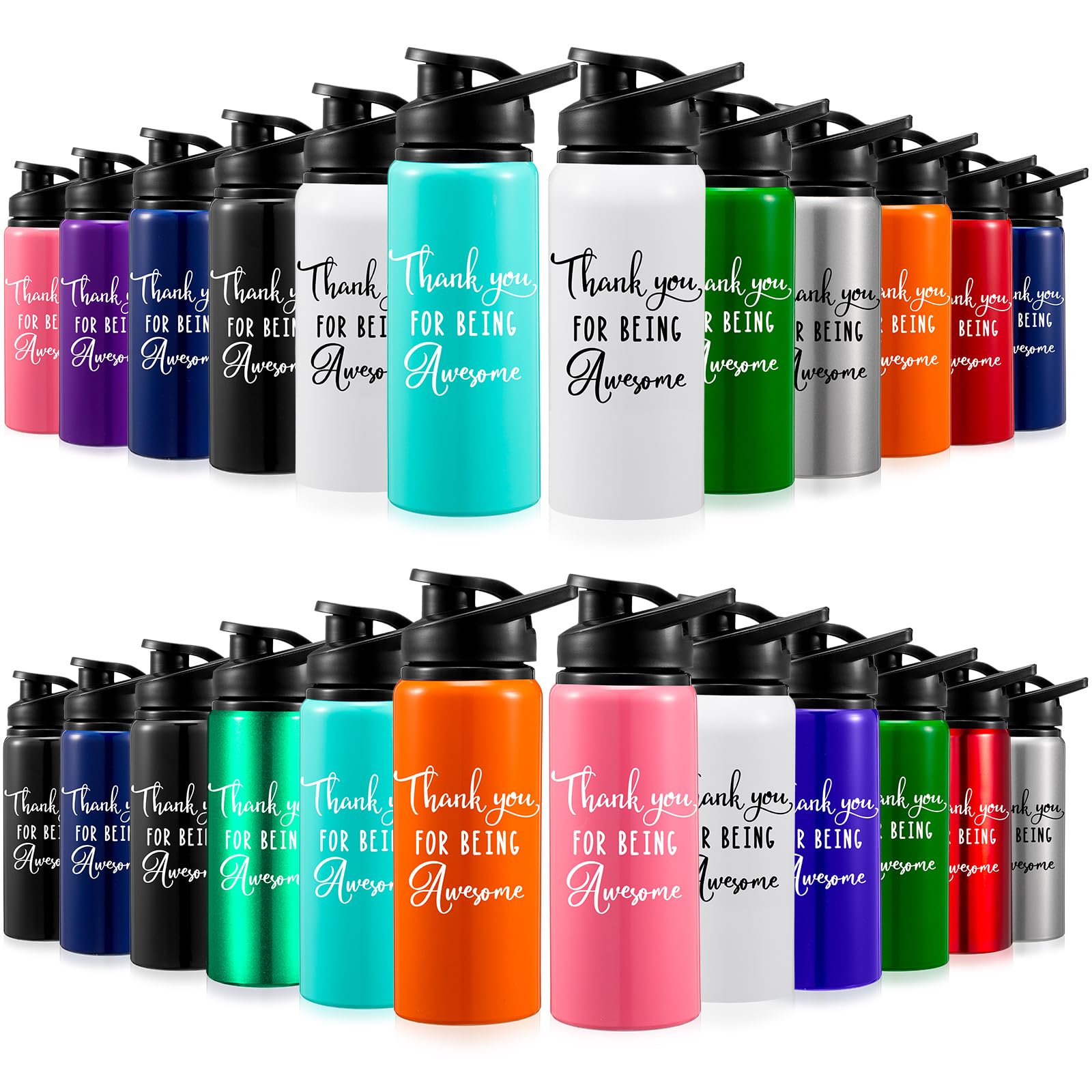 Bokon 24 Pack Thank You Appreciation Gifts Lightweight Aluminum Water Bottle Bulk Reusable Leakproof Water Bottle with Twist Cap Buckle for Gym Sports