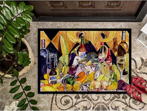 Miniatura 3 de Caroline's Treasures 8638JMAT - Felpudo con salsa picante de cristal con flor de lis y vino, 24 x 36 pulgadas, tapete para puerta delantera,