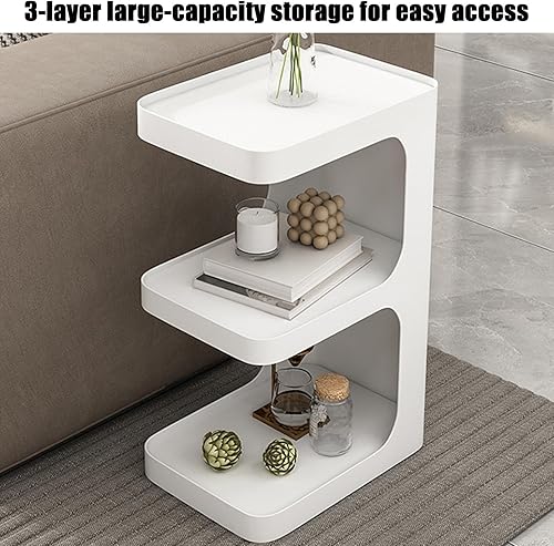 Miniatura 4 de YVYKFZD Mesa auxiliar de 3 niveles, mesa auxiliar de sofá de metal, mesa de sofá estrecha única, mesas de noche minimalistas, para espacios pequeños