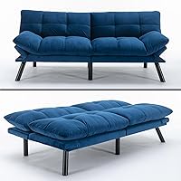 Vista 8 de Sofá cama tipo futón de terciopelo moderno de 70 pulgadas, sofá cama convertible con respaldos ajustables y reposabrazos plegables para sala