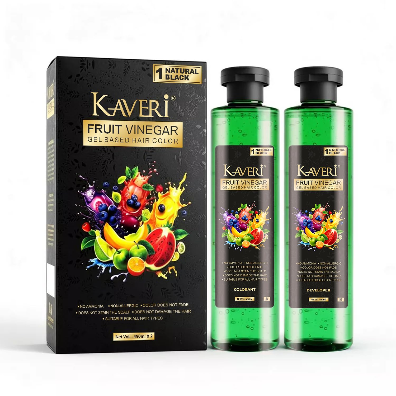 Kaveri Fruit Vinegar Gel Hair Color Natural Black Hair Dye for Men & Women | No Ammonia & No Harsh PPD Long-Lasting Colour Gentle on Scalp For 100% Grey Coverage 450ml x 2-picture-17