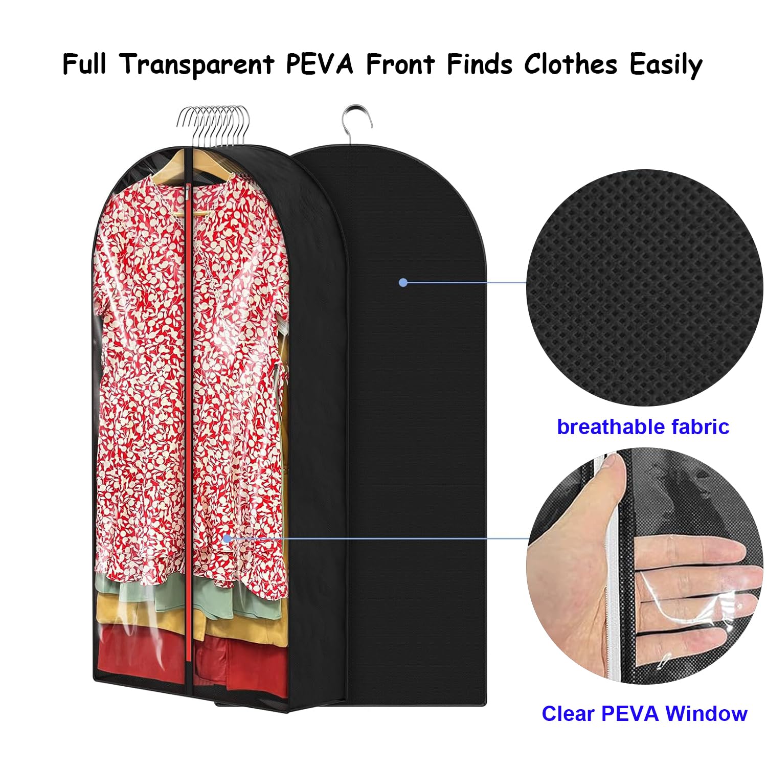Dress Bags, Breathable 151 x 60 x 10 cm (3 PCS) Garment Bag Covers Clothes Bags with 10cm Gusset - Image 4
