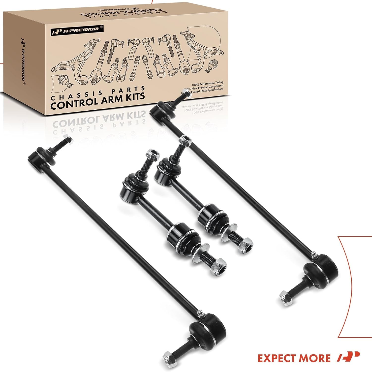 A-Premium Set of 4, Front & Rear Sway Bar Links Kit Stabilizer Bar Links, Compatible with BMW 525xi 2006-2007, 528xi 2008, 530xi 2006-2007, 535i xDrive 2009-2010, 535xi 2008