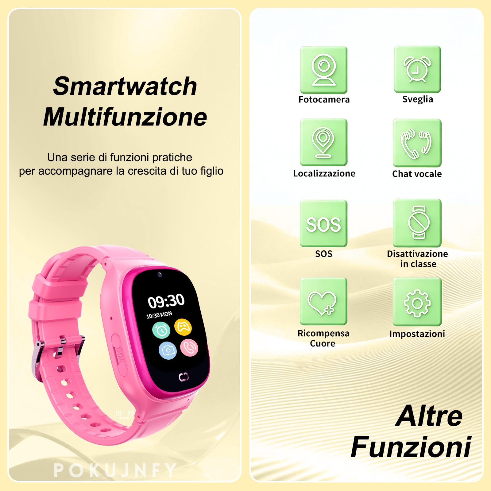 Smartwatch Bambini GPS Telefonate Chat SOS Contatti Sveglia | Giochi IP68 Impermeabile Modalità Classe Digitale Orologio Smartwatch Bambini Bambino Bambina Compleanno Regalo