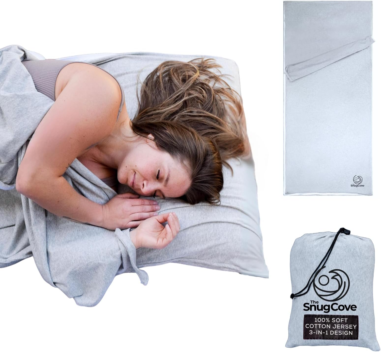 Soft Organic Cotton Sleeping Bag Liner for Adults, Kids, 3-in-1 Travel Sheets for Hotels with Full Zipper, Lightweight, Stetchy Single-Double Convertible Adult Sleep Sack