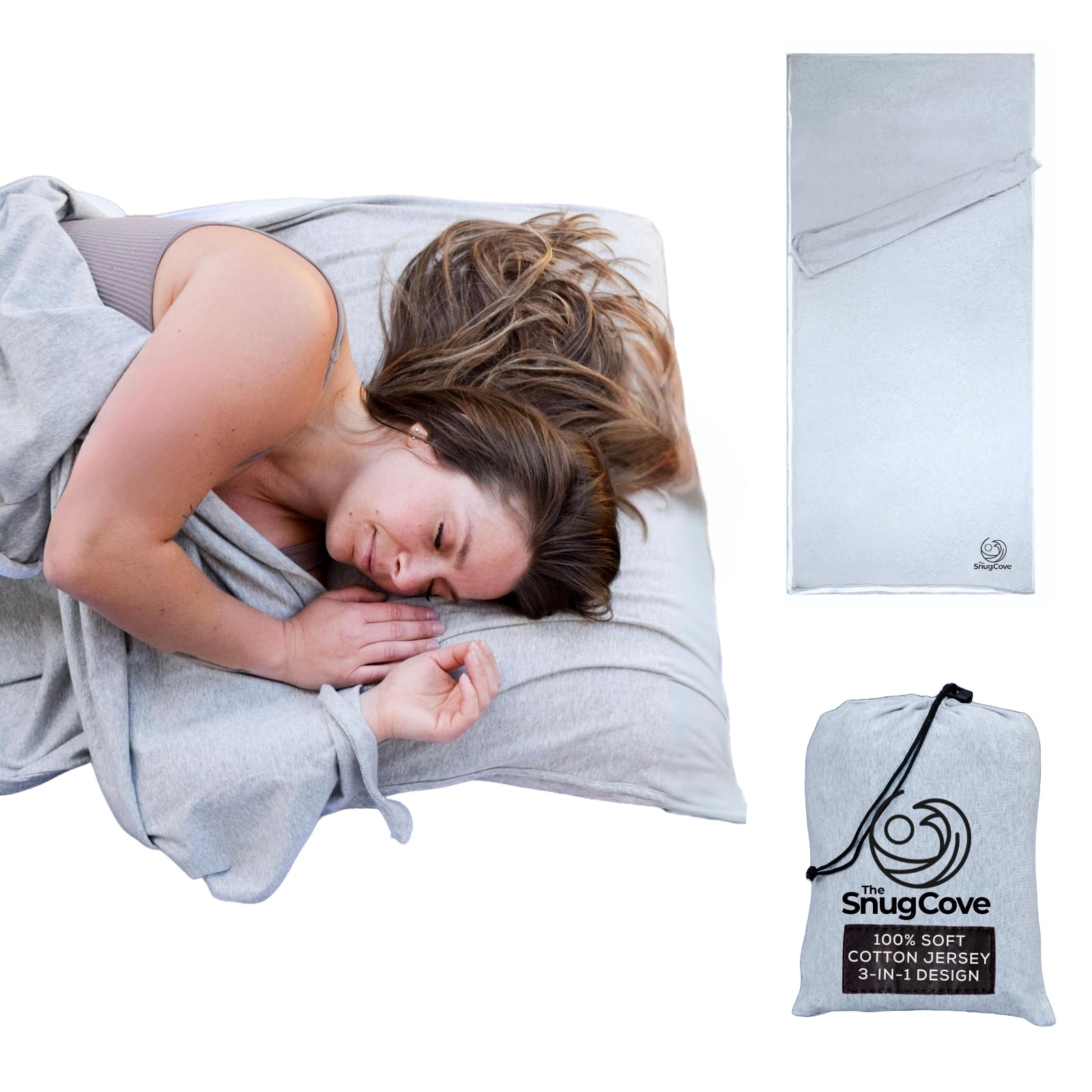 Forro de saco de dormir 100% algodón, reversible, elástico, de jersey de algodón, cremallera, bolsillo de almohada, se convierte en doble forro de saco de dormir, sábanas de viaje transpirables para
